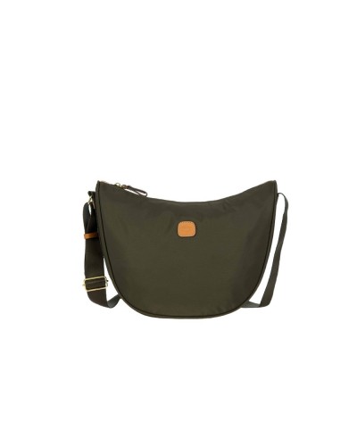 Borsa Bric's mezza luna piccola  X-Bag realizzata in nylon satinato con rifiniture in pelle.