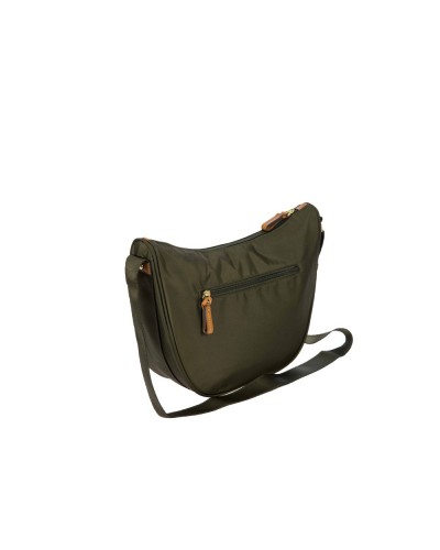 Borsa Bric's mezza luna piccola  X-Bag realizzata in nylon satinato con rifiniture in pelle.