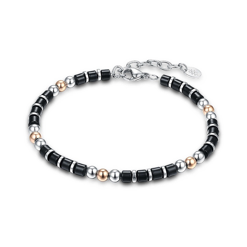 Bracciale uomo Brand gioielli in acciaio e pietre ematite 54BR022